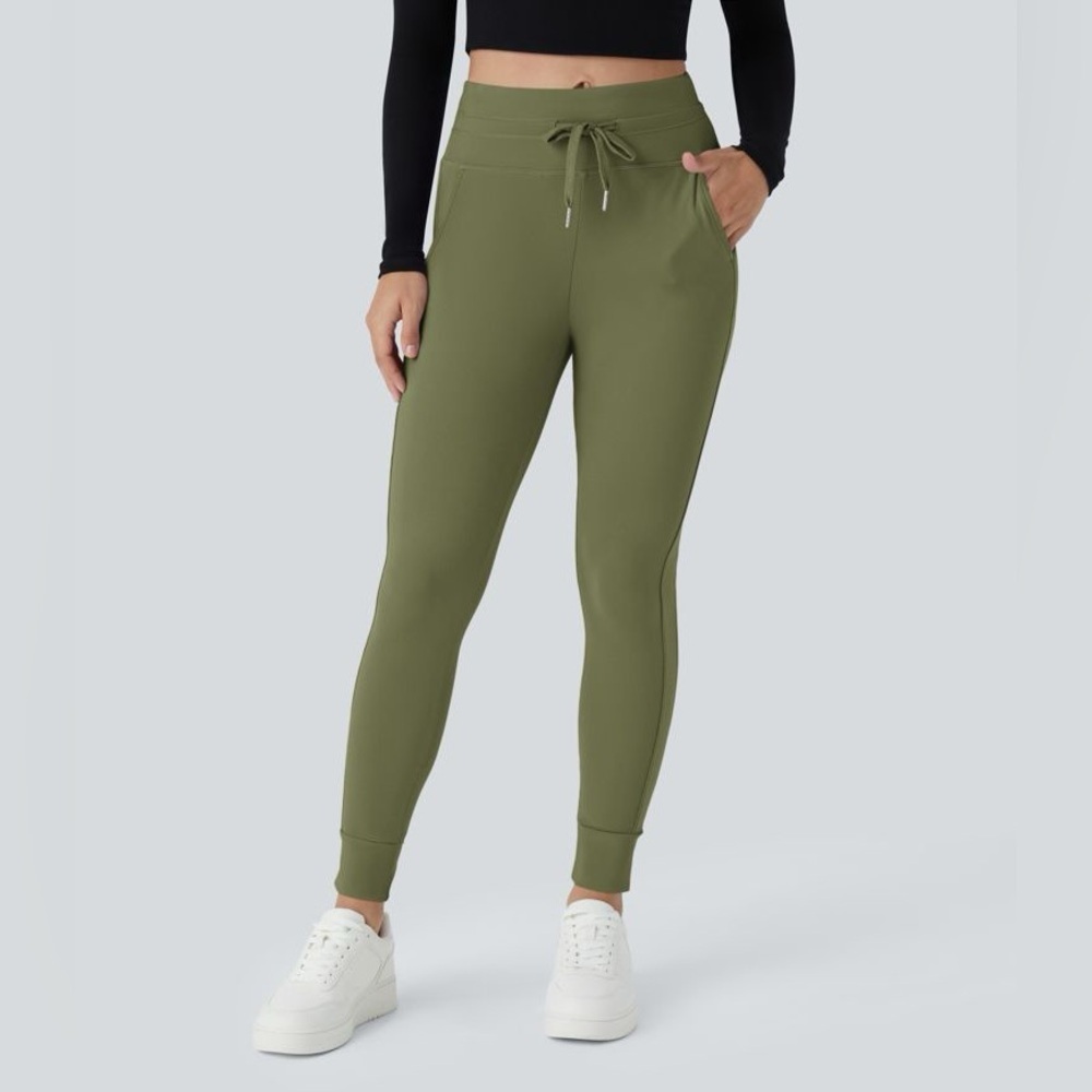 SoftlyZero™ Plush High Waisted Drawstring Pocket Plain Full Length Joggers large